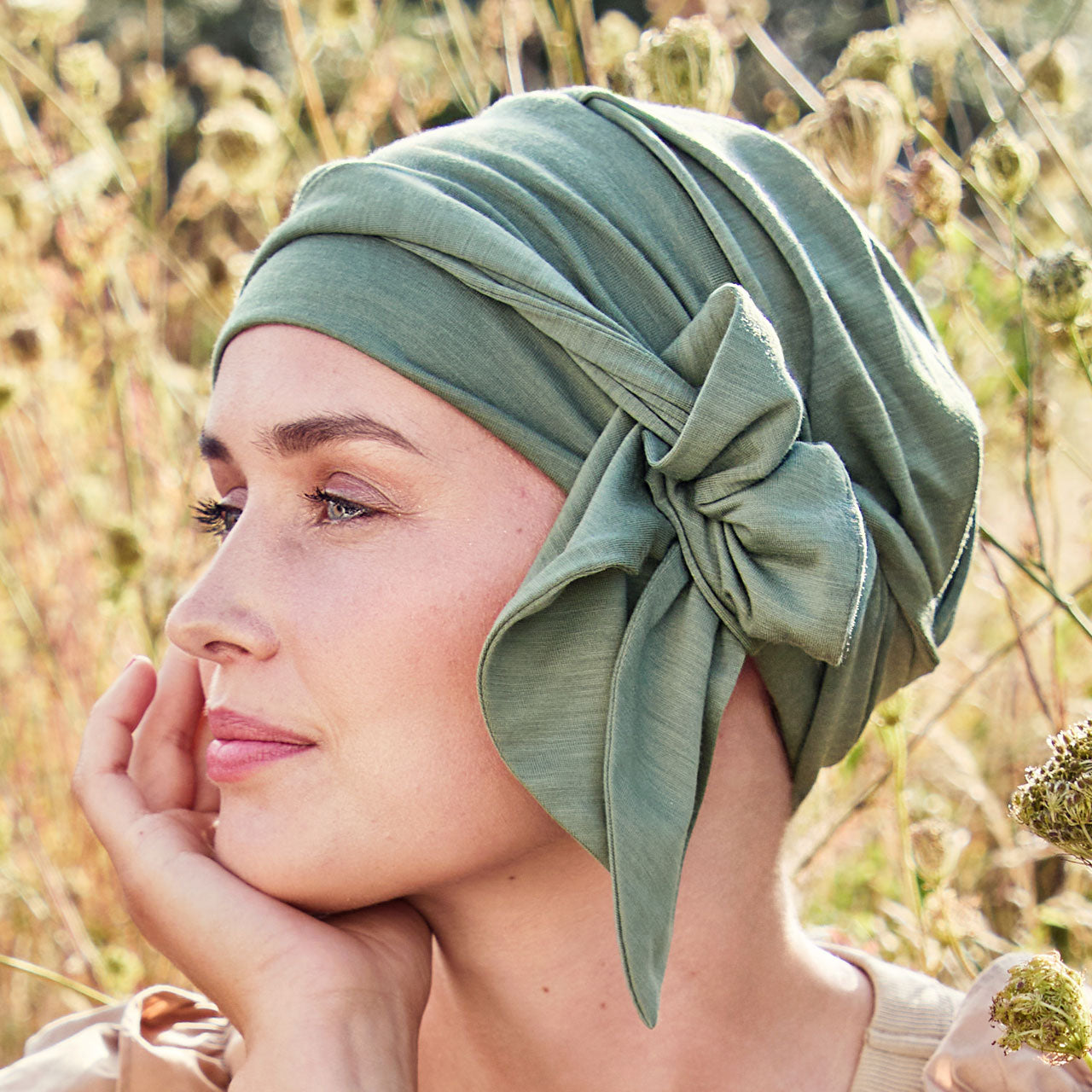 B.B. HocBeatrice Turban with Ribbons 4062 Khaki Green